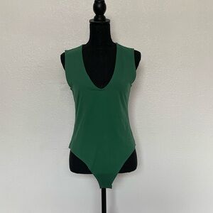 A New Day Green Deep V Neck Bodysuit M NWT